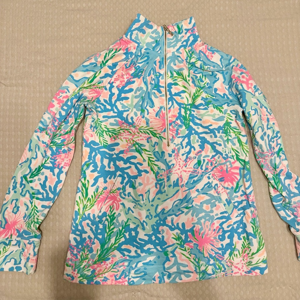 Lily Pulitzer Colorful Coral Reef Print Quarter-Zip Pullover